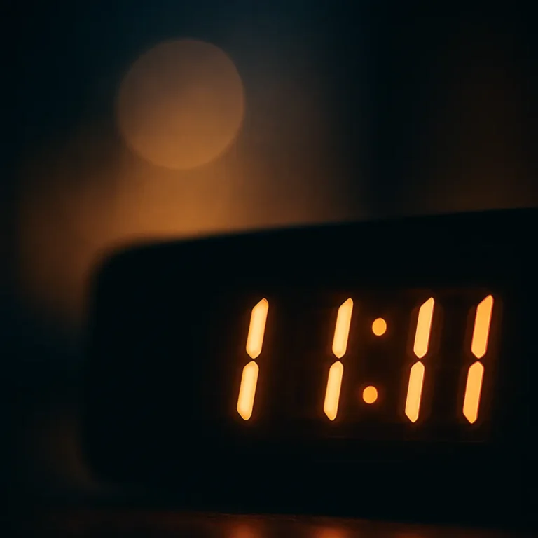 A photograph captures the number "11" displayed prominently on an old clock face, illuminated by soft morning light near a windowsill, symbolizing synchronicity and spiritual awareness.