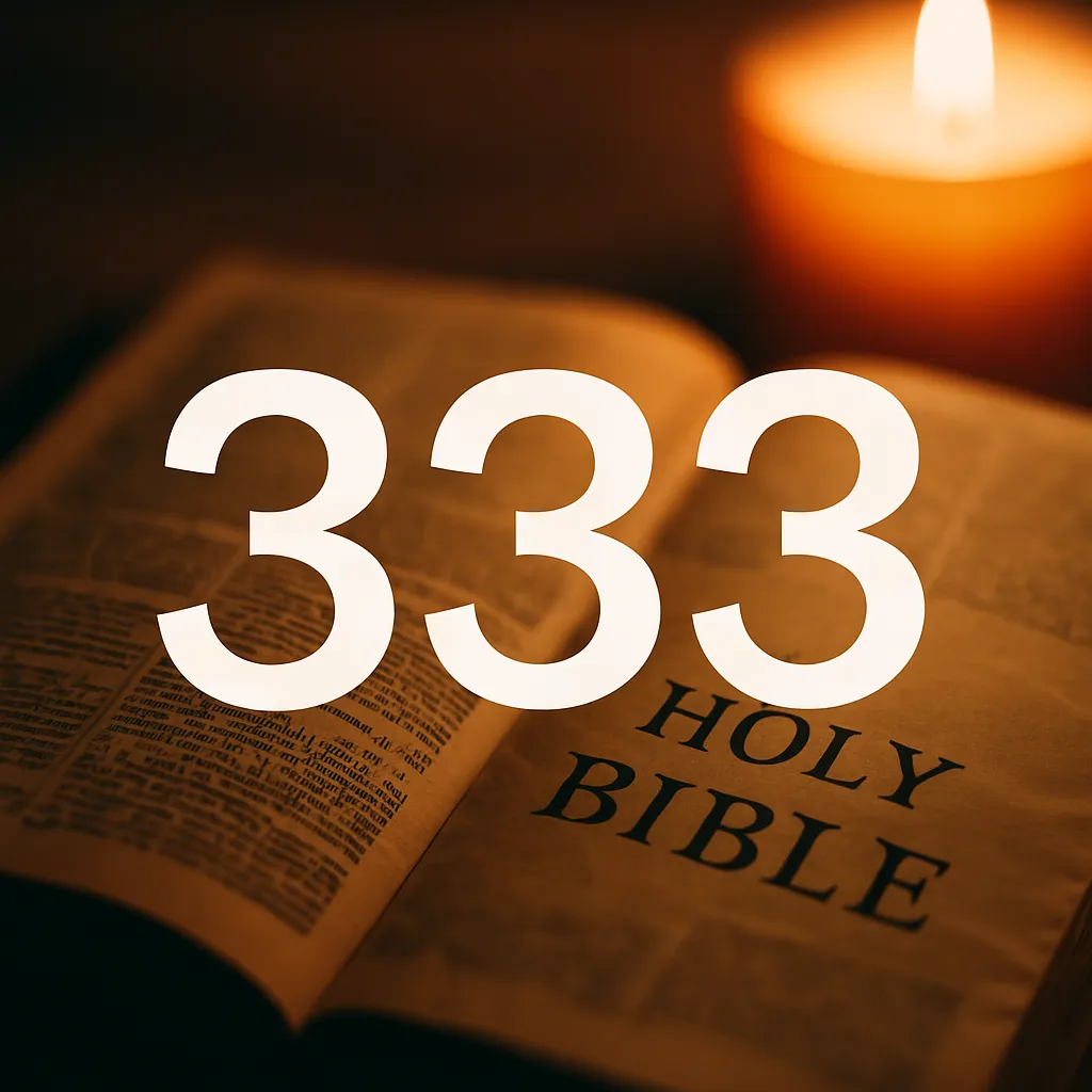 An open Bible resting on a wooden surface, softly lit to highlight sacred text, evoking spiritual reflection on the meaning of 333 in the Bible.