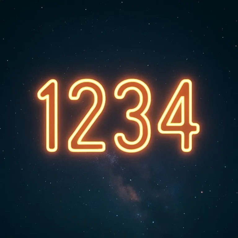 Neon 1234 glowing orange against a dark starry night sky, symbolizing 1234 angel number meaning and manifestation energy.