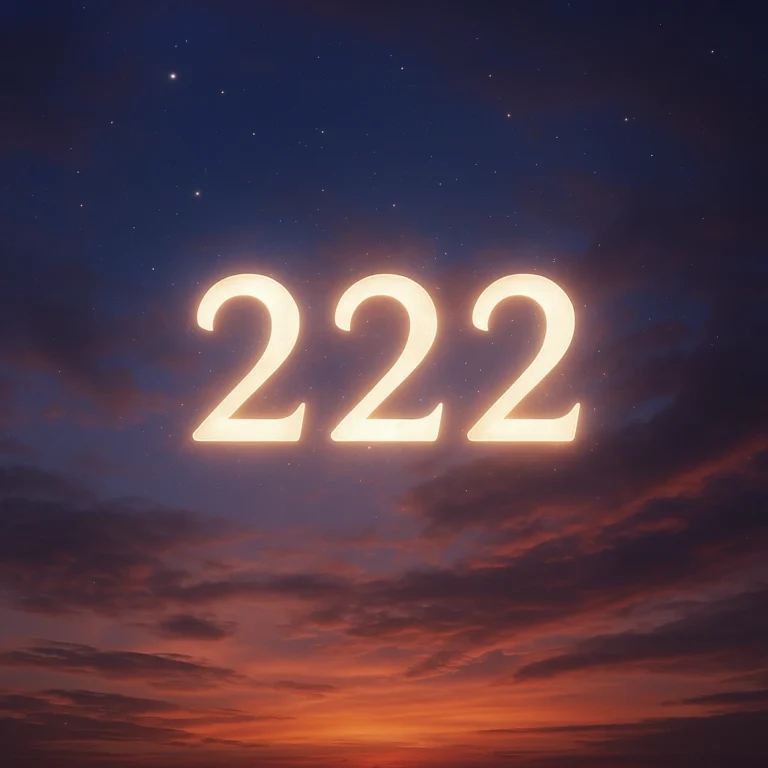A digital image captures the number 222 glowing in the twilight sky, symbolizing divine harmony, balance, and spiritual connection.