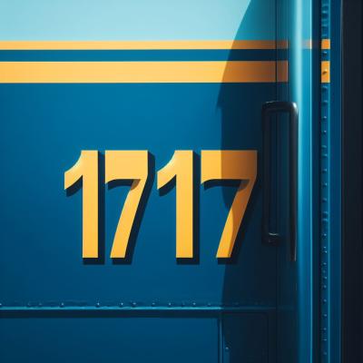 Number 1717 displayed in bold yellow on the side of a bus, resonating with the angel number theme.