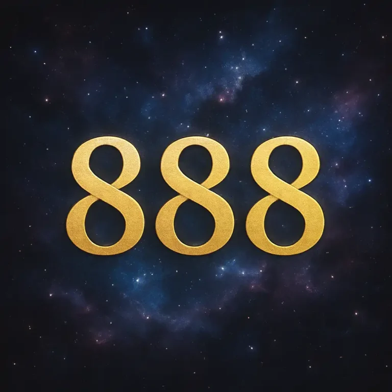 A cosmic-inspired digital image featuring the glowing number 888, symbolizing abundance, infinity, and spiritual alignment, set against a celestial backdrop with soft nebula-like hues.
