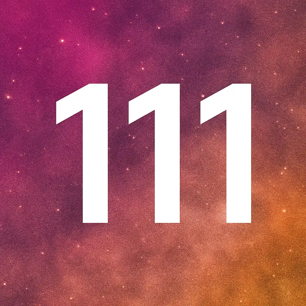 A 2D digital graphic displays the number 111 in glowing white on a deep purple cosmic background, symbolizing spiritual awakening and twin flame separation.