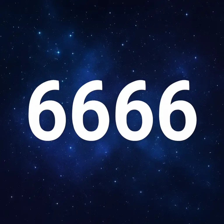 A digital graphic design features the large white number 6666 set against a deep starry night background with glowing cosmic light effects.