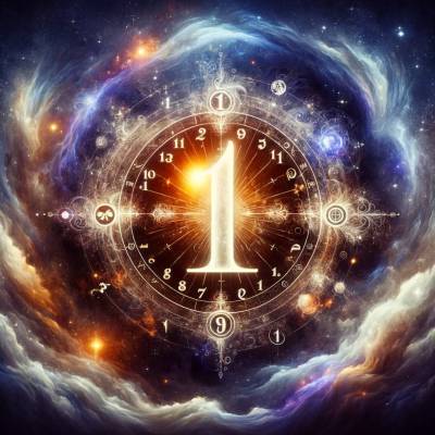 Numerology concept with glowing number 1 against a cosmic background, symbolizing leadership and innovation for life path number 1 meaning.