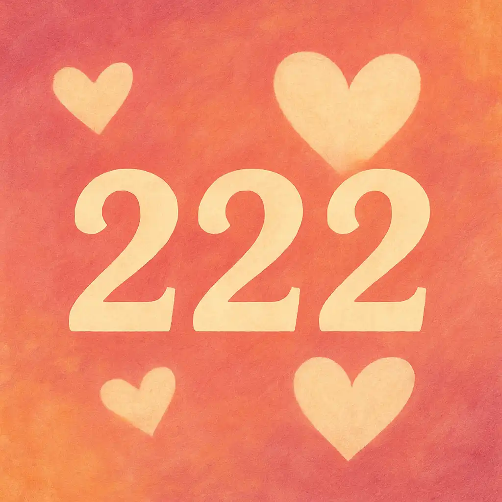 A glowing number "222" floats gently in a dreamy, pastel-toned sky, surrounded by soft clouds and subtle sparkles, symbolizing harmony, love, and divine balance.