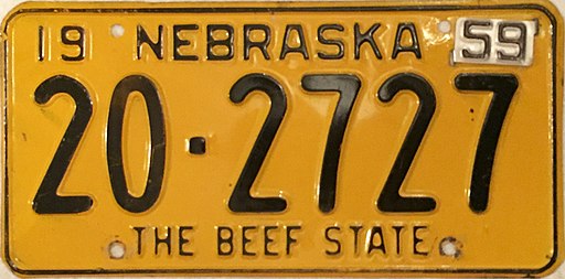 Nebraska license plate 20-2727