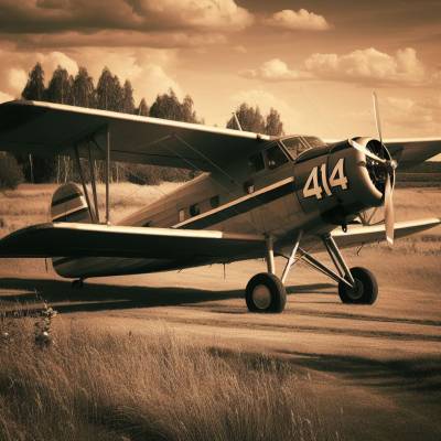 Vintage biplane with 414 on its side lands on a rural airstrip, symbolizing arrival and journey in twin flame paths.