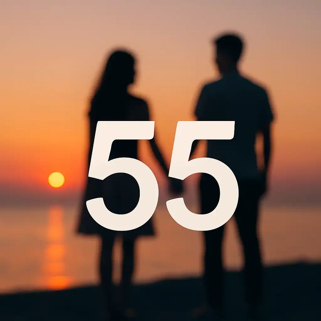 A photograph captures a romantic scene at sunset with two blurred figures holding hands near the water, set against an orange sky, evoking themes of love, connection, and transformation.