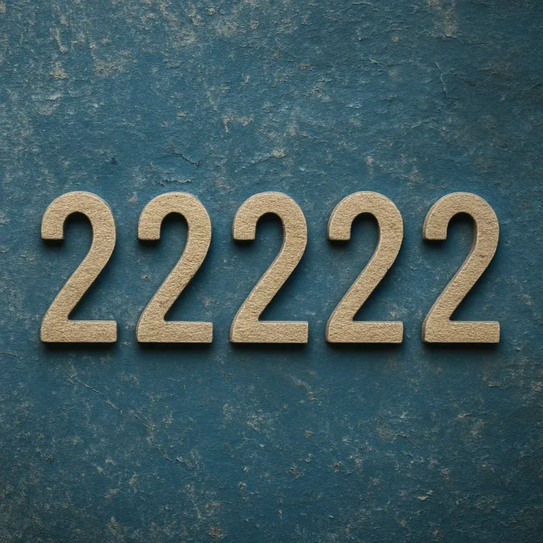 The number 22222 appears in bold, textured beige numerals against a weathered blue background, creating a grounded, spiritual atmosphere.