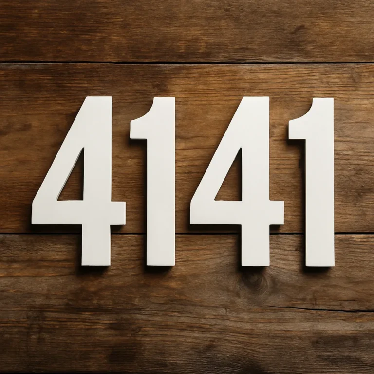 A photograph presents the number 4141 displayed in large white block digits on a rustic wooden surface.