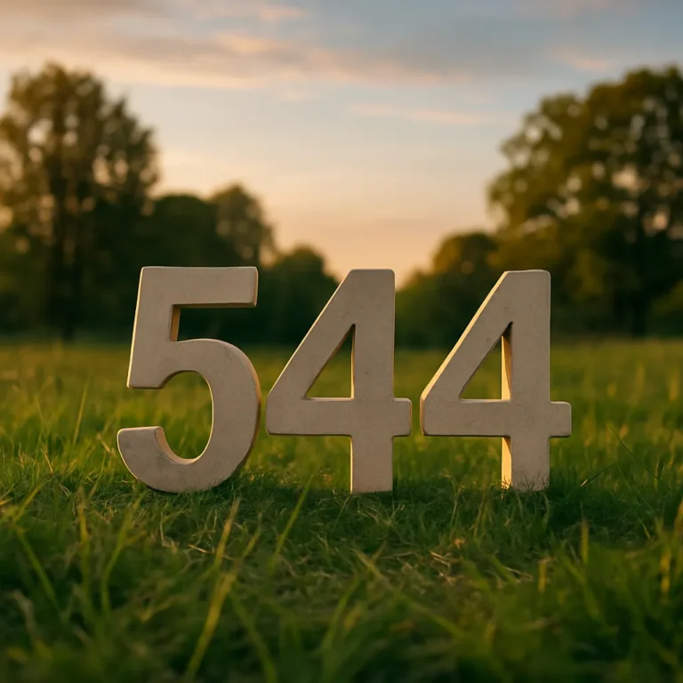 Beige number 544 standing upright in a grassy field at sunset, with soft golden light, trees in the background, and a warm peaceful atmosphere.