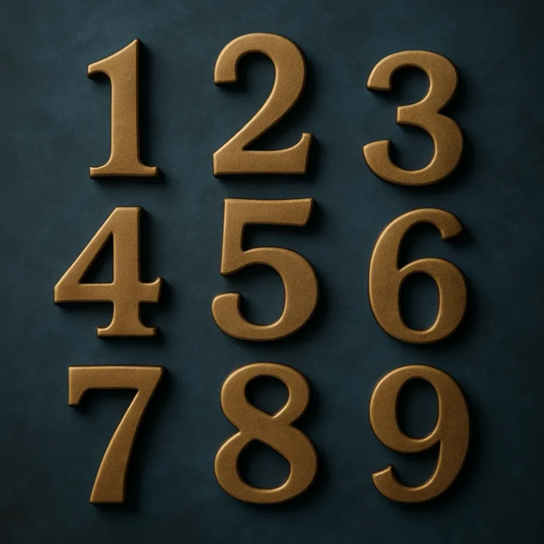 A photograph features golden numbers 1 through 9 arranged in a soft spiral on a dark velvet surface, symbolizing numerology and personality traits.