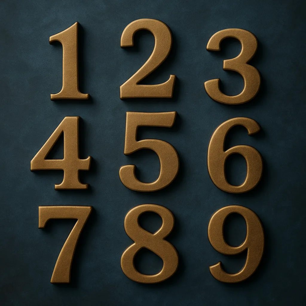 A photograph features golden numbers 1 through 9 arranged in a soft spiral on a dark velvet surface, symbolizing numerology and personality traits.