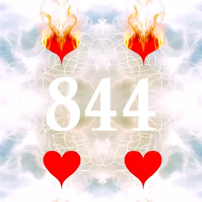 Spiritual connection symbolized by 844 angel number with twin flame imagery, reflecting a journey of unity and guidance.