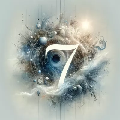 Spiritual significance of the number 7 illustrated with celestial and natural symbols.