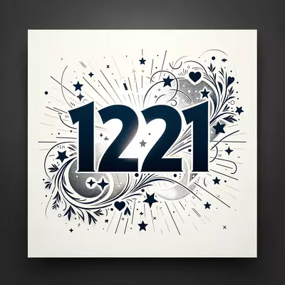 Artistic design featuring the number 1221 with creative love-themed hearts and stars. Image for illustration purposes only.
