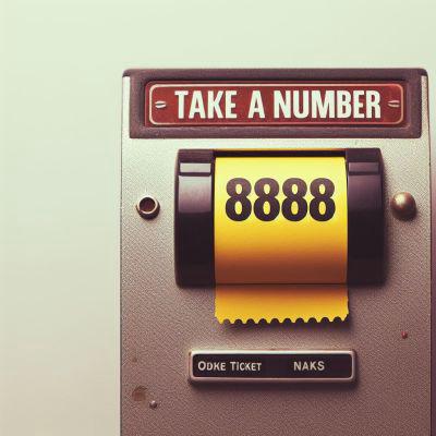 Vintage "Take A Number" machine displaying the number 8888.