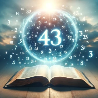 Mystical open Bible with ethereal number 43 and glowing numerals, symbolizing biblical numerology insights.