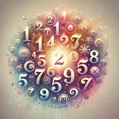 Illustration of numerology meaning of numbers 1 to 100, with vibrant and orderly arrangement of numbers, subtly integrated with spiritual symbols, representing hidden patterns and spiritual growth.